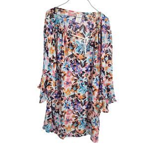 Anne Cole Floral Print Long Sleeve Swimsuit Cover Up Womens Extra Large XL XXL